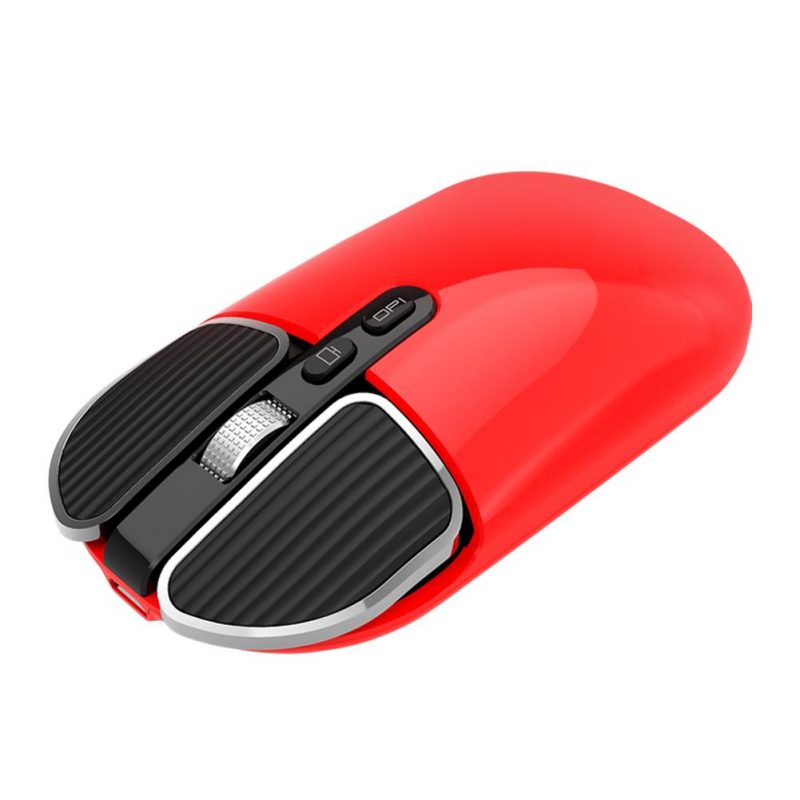 ماوس دخترانه بی سیم اف ماوس مدل Fmouse M203 رنگ قرمز با دکمه تنظیم DPI و دسکتاپ